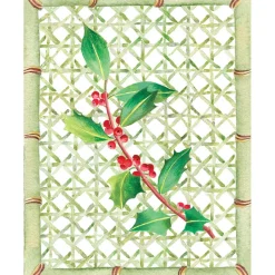 Caspari Christmas And Holiday Cards|Boxed Holiday Cards|Holly On Trellis Petite Boxed Christmas Cards - includes 15 cards & envelopes