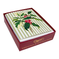 Caspari Christmas And Holiday Cards|Boxed Holiday Cards|Holly Sprig Petite Boxed Christmas Cards - includes 15 cards & envelopes