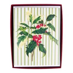 Caspari Christmas And Holiday Cards|Boxed Holiday Cards|Holly Sprig Petite Boxed Christmas Cards - includes 15 cards & envelopes