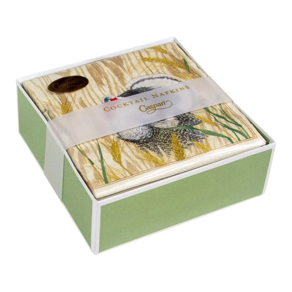 Caspari Thanksgiving|Boxed Cocktail Napkins|Homestead Turkey Taupe Boxed Cocktail Napkins - 40 Per Box