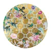 Caspari Lacquerware|Lacquer Trays And Accessories|Hummingbird Trellis Round Lacquer Placemat in Gold - 1 Each