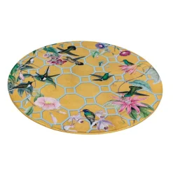 Caspari Lacquerware|Lacquer Trays And Accessories|Hummingbird Trellis Round Lacquer Placemat in Gold - 1 Each