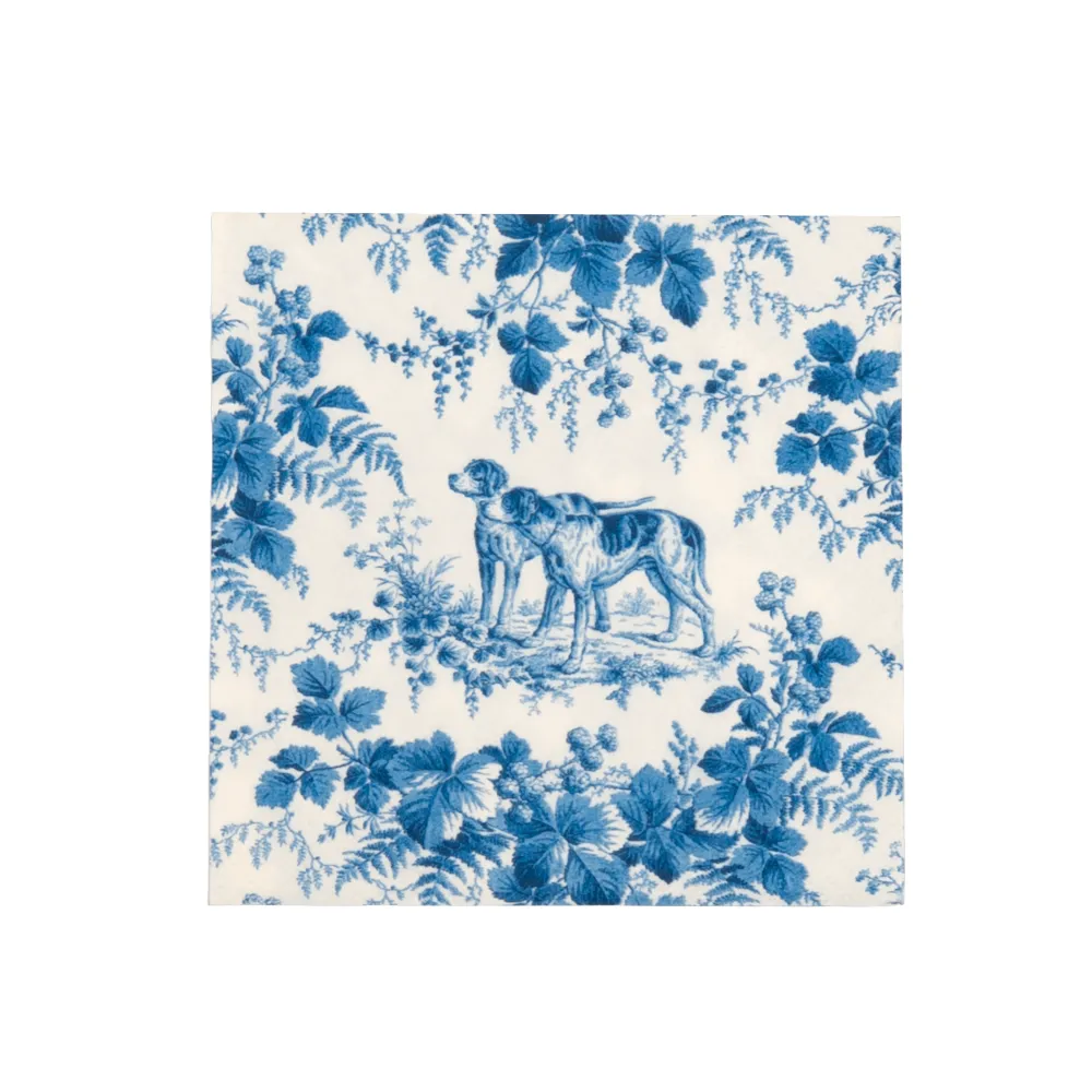 Caspari Paper Cocktail Napkins|Hunting Toile Blue Cocktail Napkins - includes 20 Cocktail Napkins