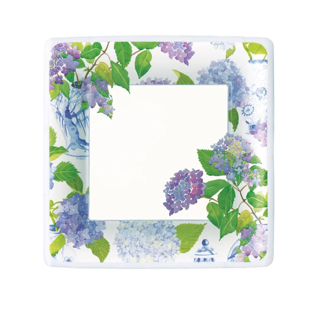 Caspari Bridal Shower|Hydrangeas and Porcelain Square Salad/Dessert Plates - pack of 8
