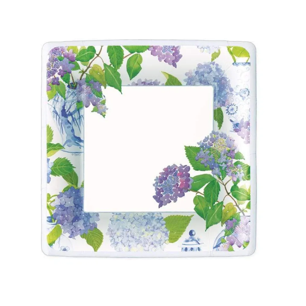 Caspari Bridal Shower|Hydrangeas and Porcelain Square Salad/Dessert Plates - pack of 8