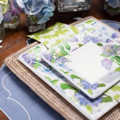Caspari Bridal Shower|Hydrangeas and Porcelain Square Salad/Dessert Plates - pack of 8
