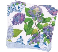 Caspari Bridal Shower|Paper Dinner Napkins|Hydrangeas and Porcelain Paper Dinner Napkins - 20 Per Package