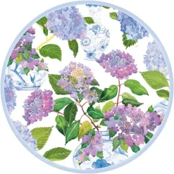 Caspari Bridal Shower|Paper Placemats|Hydrangeas and Porcelain Round Paper Placemats - 12 Per Package