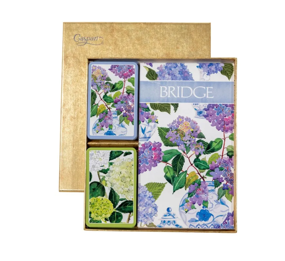 Caspari Mother'S Day|Bridge|Hydrangeas and Porcelain Bridge Gift Set - 2 Playing Card Decks & 2 Score Pads