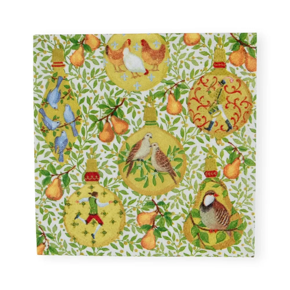 Caspari Christmas Napkins|Paper Cocktail Napkins|In A Pear Tree Cocktail Napkins - 20 Per Package