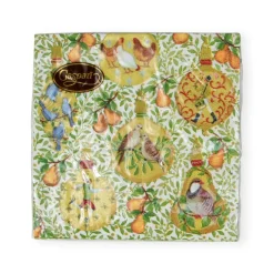 Caspari Christmas Napkins|Paper Cocktail Napkins|In A Pear Tree Cocktail Napkins - 20 Per Package