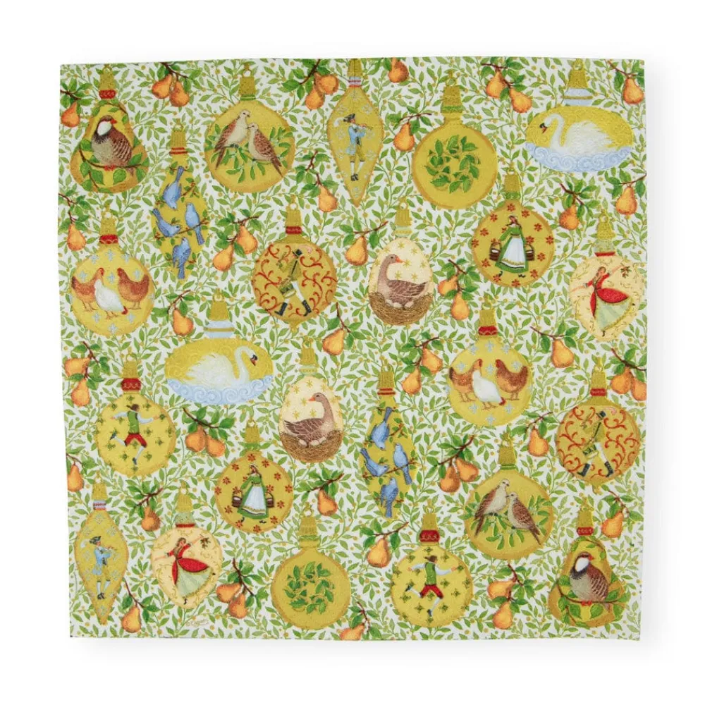 Caspari Christmas Napkins|Paper Cocktail Napkins|In A Pear Tree Cocktail Napkins - 20 Per Package