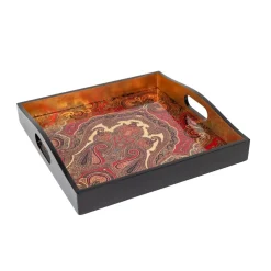 Caspari Lacquerware|Tailgates|Jaipur Crimson Lacquer Square Tray - 14" Square