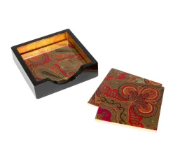 Caspari Lacquerware|Tailgates|Jaipur Fuchsia Set Of 4 Lacquer Coasters - 4" Diameter