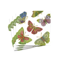 Caspari Paper Cocktail Napkins|Jeweled Butterflies Paper Cocktail Napkins in Pearl - 20 Per Package