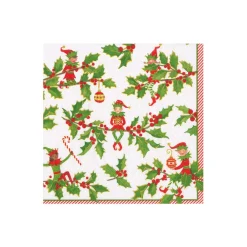 Caspari Christmas Napkins|Boxed Cocktail Napkins|Jingle Elves Boxed Cocktail Napkins - 40 Per Box