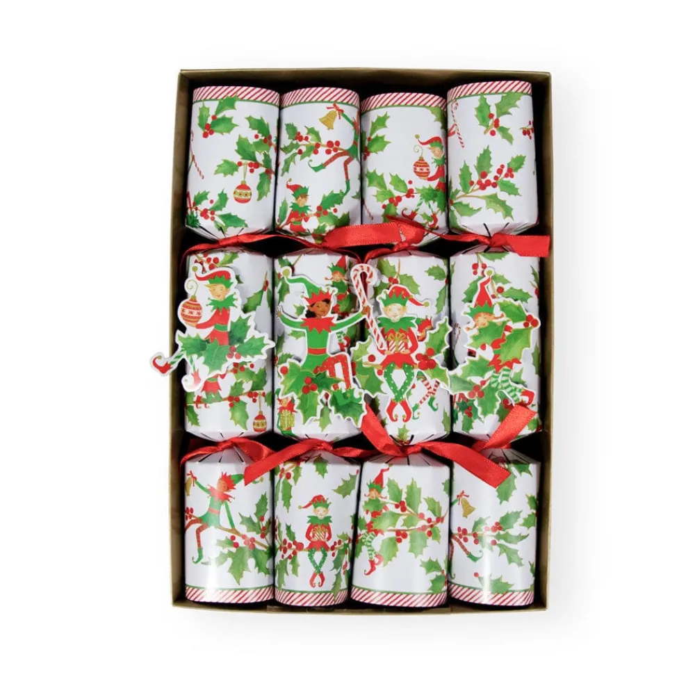 Caspari Christmas Crackers|Celebration Crackers|Jingle Elves Christmas Crackers - 8 Per Box