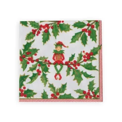 Caspari Christmas Napkins|Paper Cocktail Napkins|Jingle Elves Cocktail Napkins - 20 Per Package