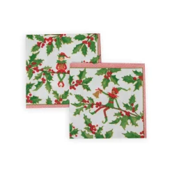 Caspari Christmas Napkins|Paper Cocktail Napkins|Jingle Elves Cocktail Napkins - 20 Per Package