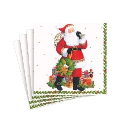 Caspari Christmas Napkins|Paper Cocktail Napkins|Jolly St. Nick Paper Cocktail Napkins - 20 Per Package