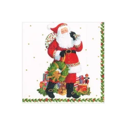 Caspari Christmas Napkins|Paper Cocktail Napkins|Jolly St. Nick Paper Cocktail Napkins - 20 Per Package