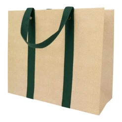 Caspari Gift & Bottle Bags|Jute And Twill Large Natural & Hunter Gift Bags - One Gift Bag Included