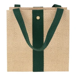 Caspari Gift & Bottle Bags|Jute And Twill Small Square Natural & Hunter Gift Bags - One Gift Bag Included