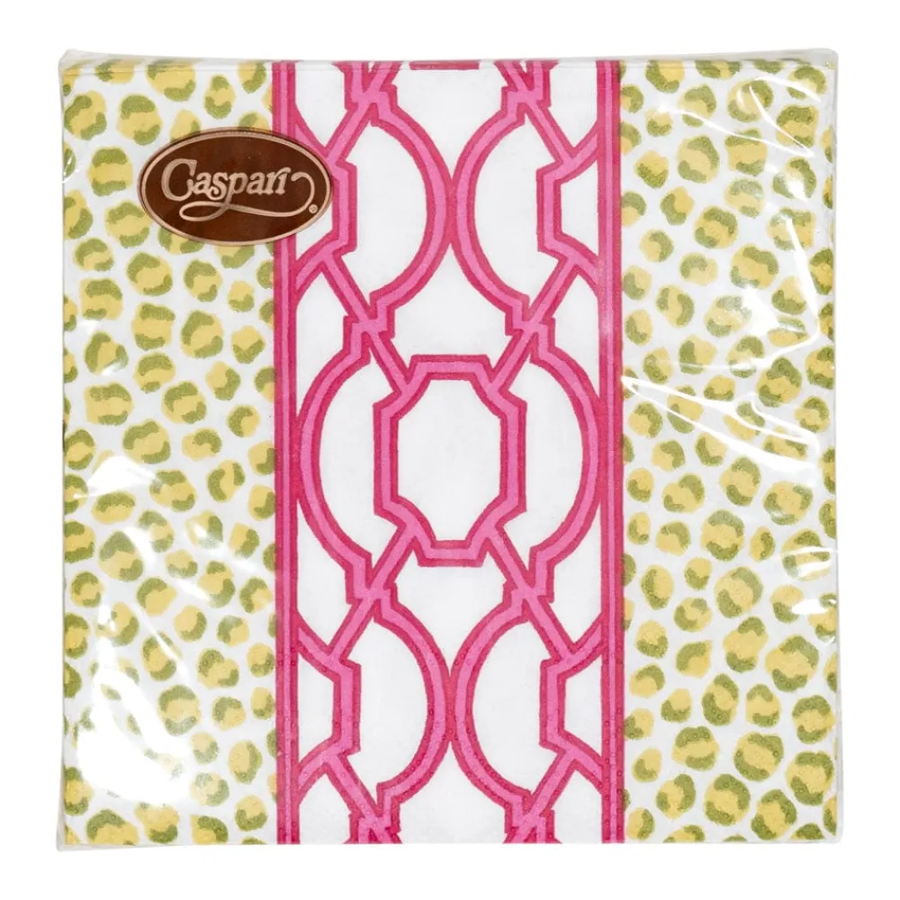 Caspari Paper Cocktail Napkins|Knots And Spots Green & Fuchsia Cocktail Napkins - 20 Per Package