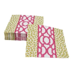Caspari Paper Cocktail Napkins|Knots And Spots Green & Fuchsia Cocktail Napkins - 20 Per Package