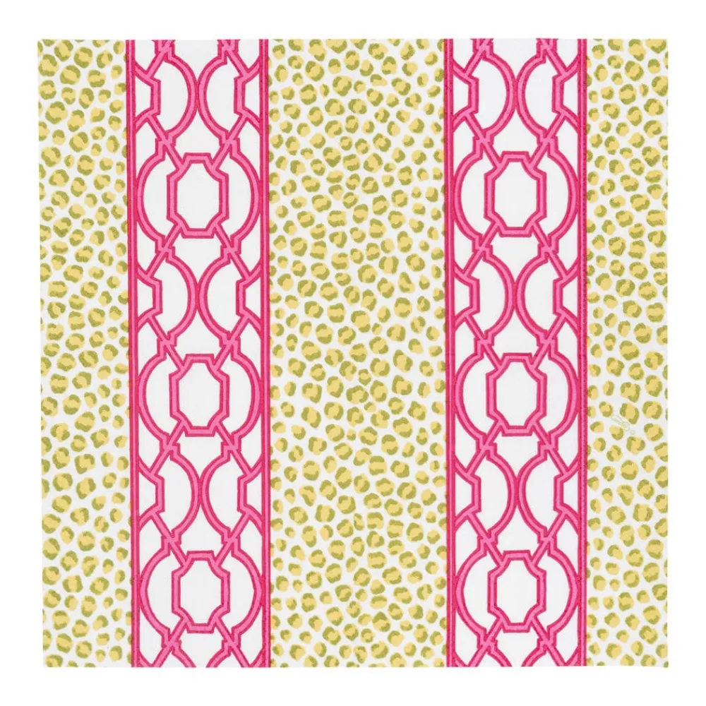 Caspari Paper Cocktail Napkins|Knots And Spots Green & Fuchsia Cocktail Napkins - 20 Per Package