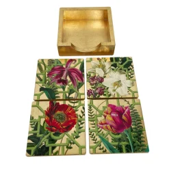 Caspari Coasters|Lacquer Trays And Accessories|La Dolce Vita Gold Lacquer Coasters - Set Of 4 Coasters In Holder