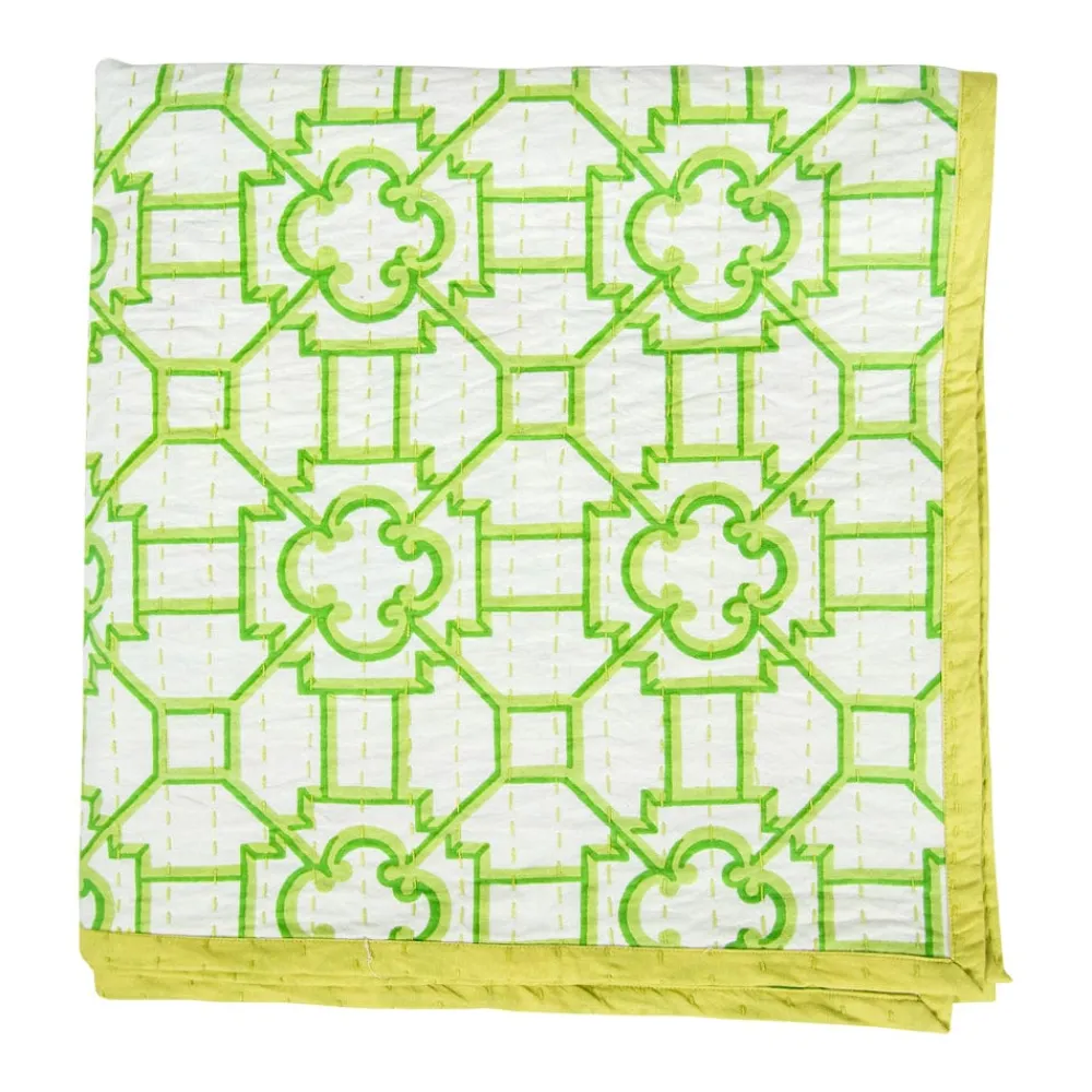 Caspari Kitchen Essentials|Table Linens|La Dolce Vita Kantha Quilt Sage & Lavender Table Covers - 1 Table Cover