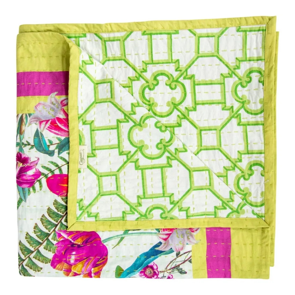 Caspari Kitchen Essentials|Table Linens|La Dolce Vita Kantha Quilt Sage & Lavender Table Covers - 1 Table Cover