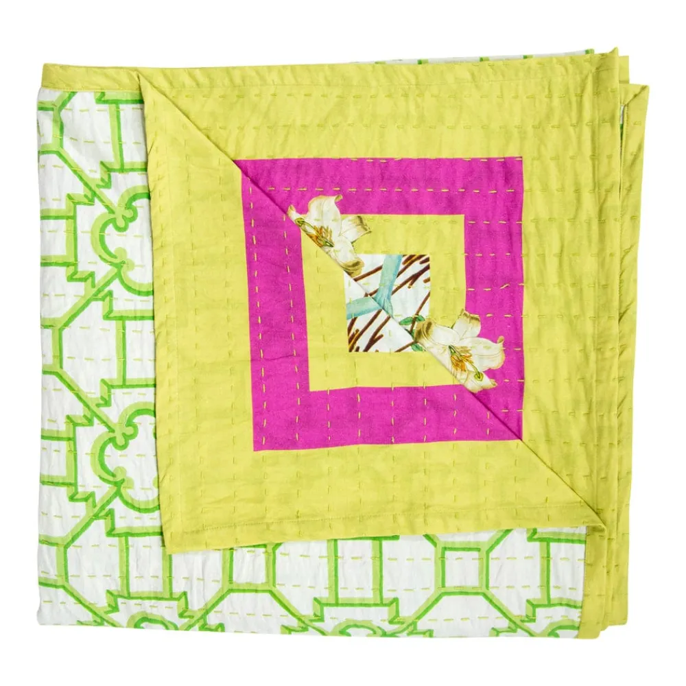 Caspari Kitchen Essentials|Table Linens|La Dolce Vita Kantha Quilt Sage & Lavender Table Covers - 1 Table Cover