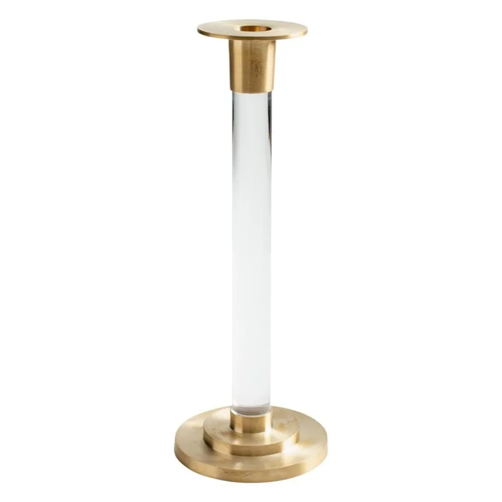 Caspari Summer Picnic|Engagement Party|Large Brass & Resin Candlestick in Clear - 1 Each