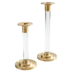 Caspari Summer Picnic|Engagement Party|Large Brass & Resin Candlestick in Clear - 1 Each