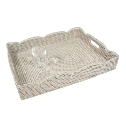 Caspari Summer Picnic|Cocktail Party|Large Scalloped Rattan Tray in Cream- 19.5