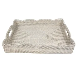 Caspari Summer Picnic|Cocktail Party|Large Scalloped Rattan Tray in Cream- 19.5
