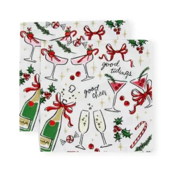 Caspari Christmas Napkins|Paper Cocktail Napkins|Let's Be Merry Paper Cocktail Napkins - 20 Per Package