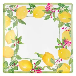Caspari Paper Dinner Plates|Citrus Songbird|Limoncello Square Dinner Plates - 8 Per Package