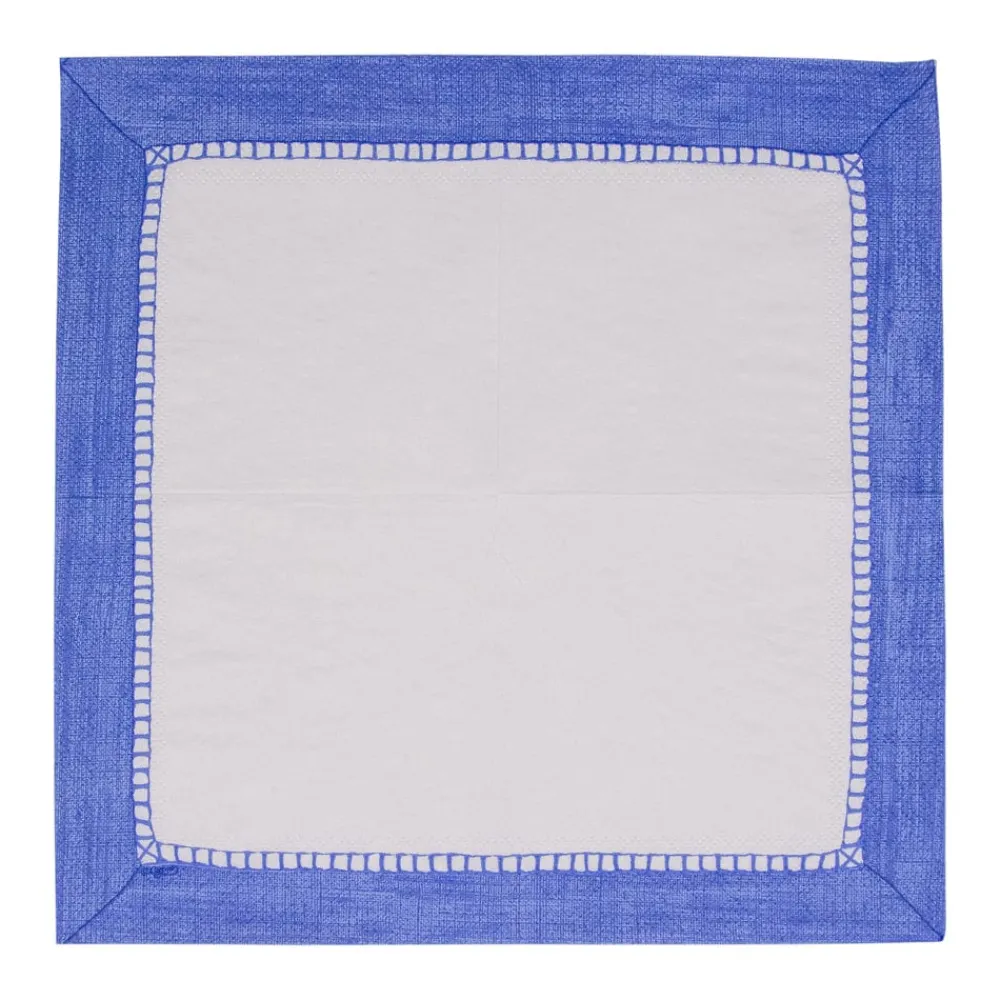 Caspari Tailgates|Paper Cocktail Napkins|Linen Blue Napkin Cocktail - 20 count