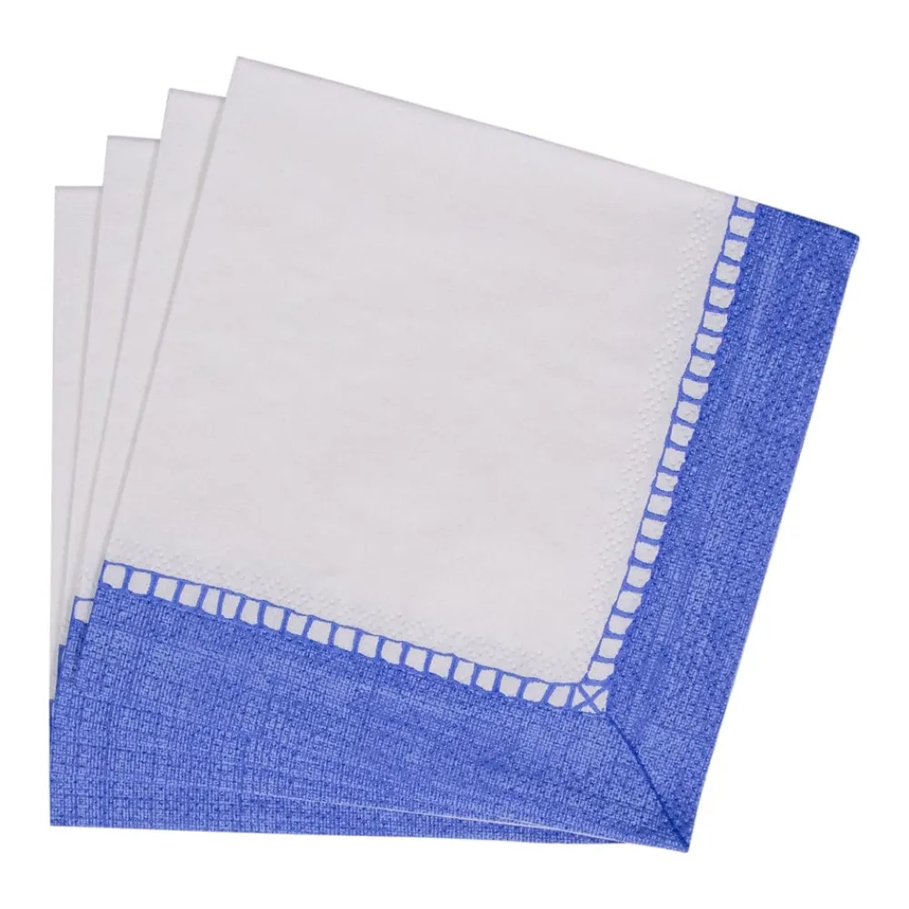 Caspari Tailgates|Paper Cocktail Napkins|Linen Blue Napkin Cocktail - 20 count