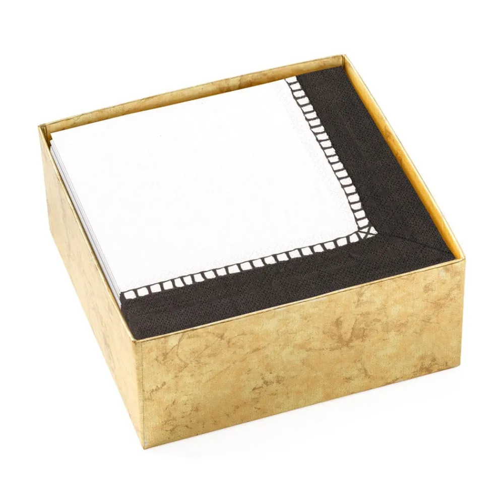 Caspari Graduation Celebration|Engagement Party|Linen Border Black Boxed Cocktail Napkins - 40 per box
