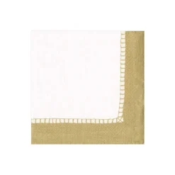 Caspari Christmas Napkins|Tailgates|Linen Border Paper Cocktail Napkins in Gold - 20 Per Package