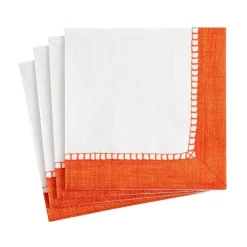 Caspari Tailgates|Graduation Celebration|Linen Border Paper Cocktail Napkins in Coral - 20 Per Package