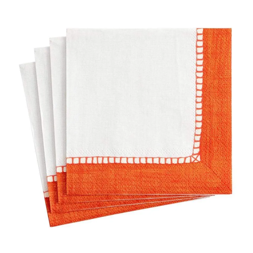 Caspari Tailgates|Graduation Celebration|Linen Border Paper Cocktail Napkins in Coral - 20 Per Package