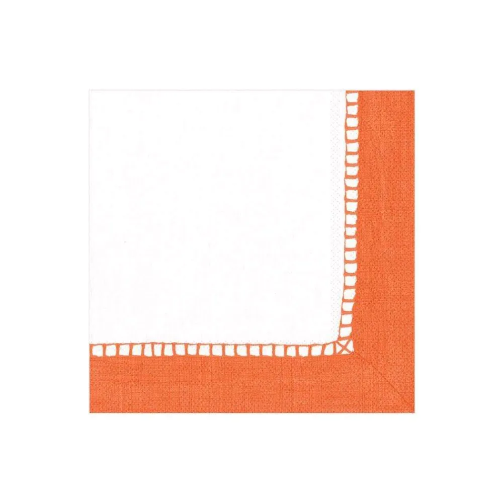 Caspari Tailgates|Graduation Celebration|Linen Border Paper Cocktail Napkins in Coral - 20 Per Package
