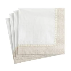 Caspari Engagement Party|Bridal Shower|Linen Border Paper Cocktail Napkins in Natural - 20 Per Package