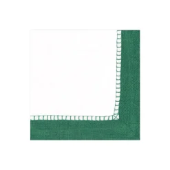 Caspari Christmas Napkins|Tailgates|Linen Border Paper Cocktail Napkins in Emerald - 20 Per Package