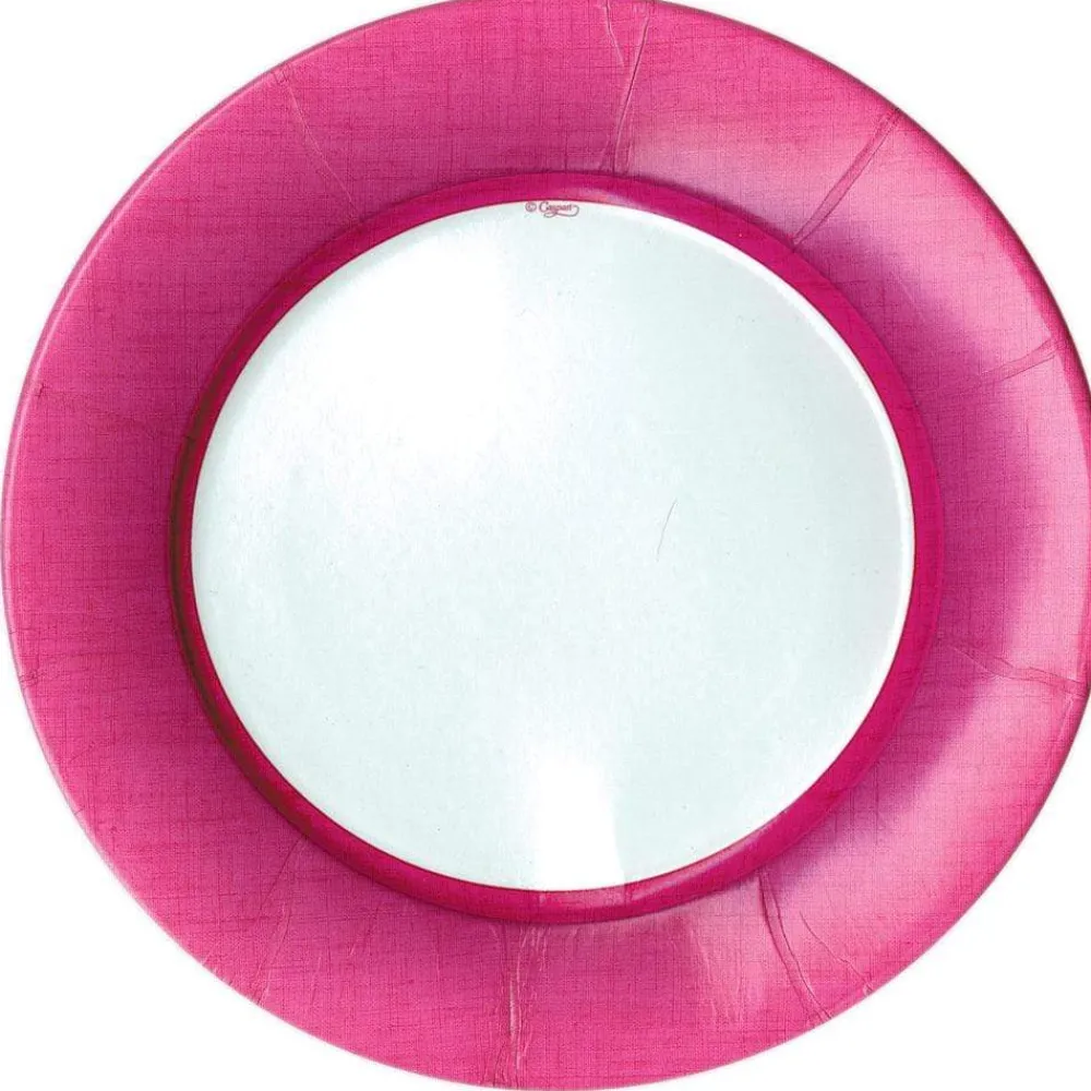 Caspari Bridal Shower|Birthday|Linen Border Paper Dinner Plates in Fuchsia - 8 Per Package